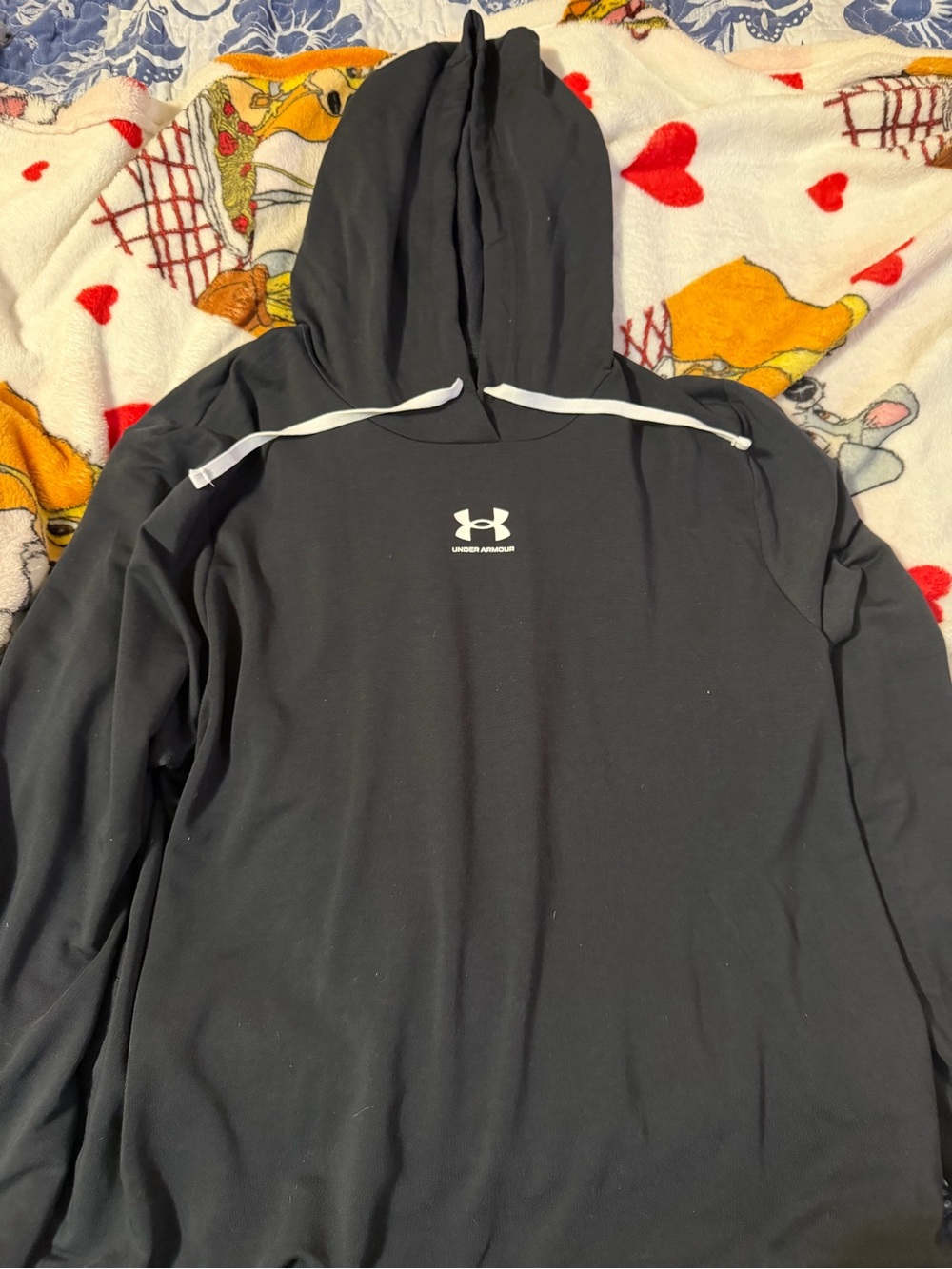 Under Armour Black Hooded Zip-Up with White Logo and Drawstrings
